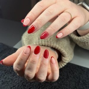 Red festive gel nails for winter manicures at La Suite in Corbridge