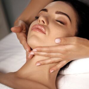 Client enjoying professional skincare facial in Corbridge salon treatment room Client enjoying professional skincare facial in Corbridge salon treatment room