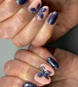 Close up of BIAB manicure smooth glossy nails